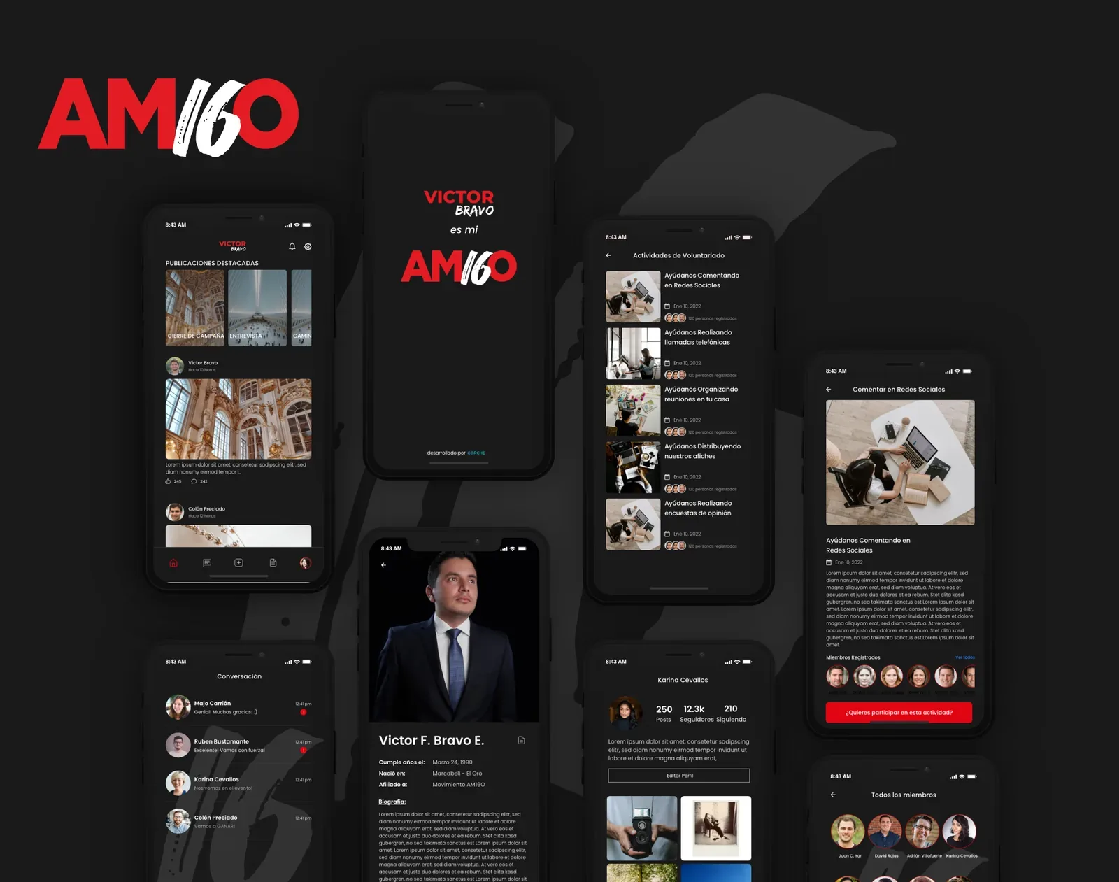 AMIGO: Mobile Application With Web Panels screen designed and developed by Infusible Coder